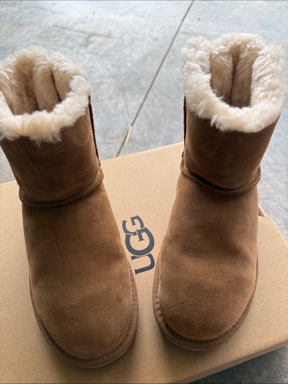 UGG Mini Booties in Chestnut with Cream Shearling